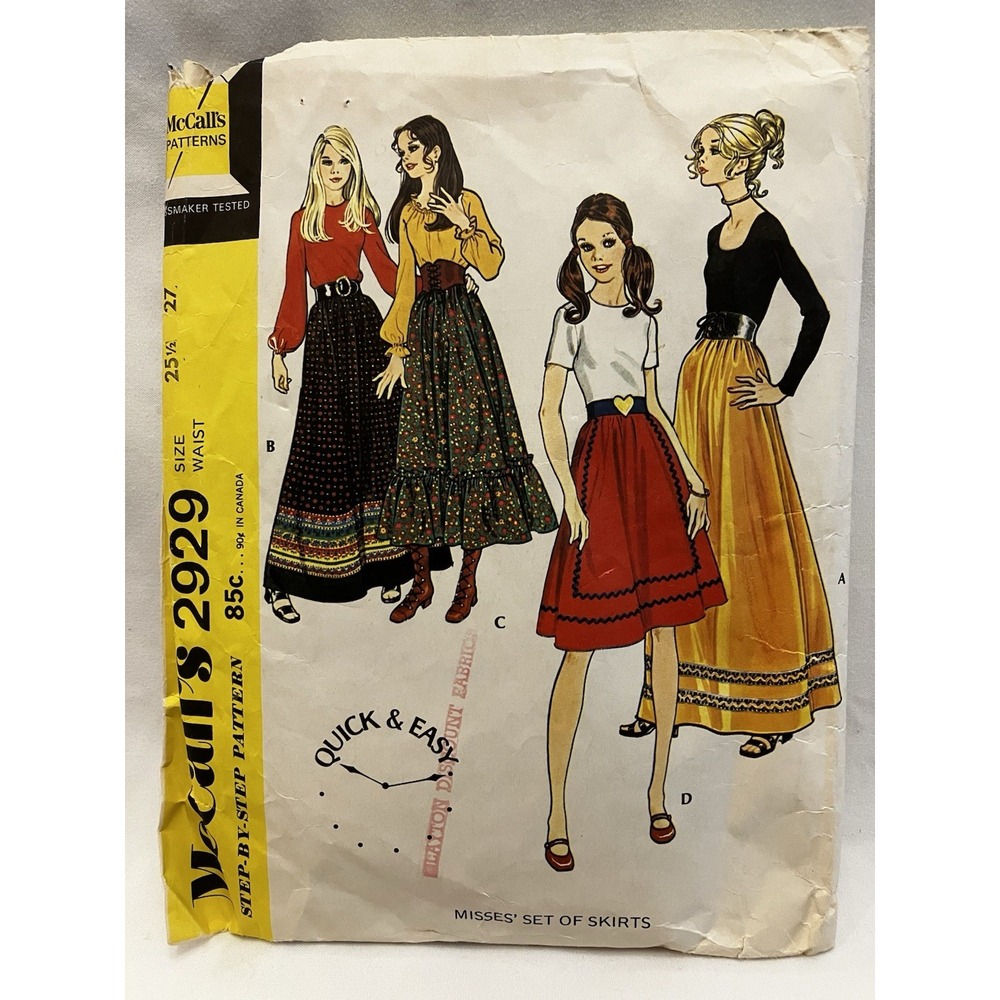 VTG McCalls 2929 Sewing Pattern Ruffle Maxi Skirt Dirndl Misses Size Medium 1971